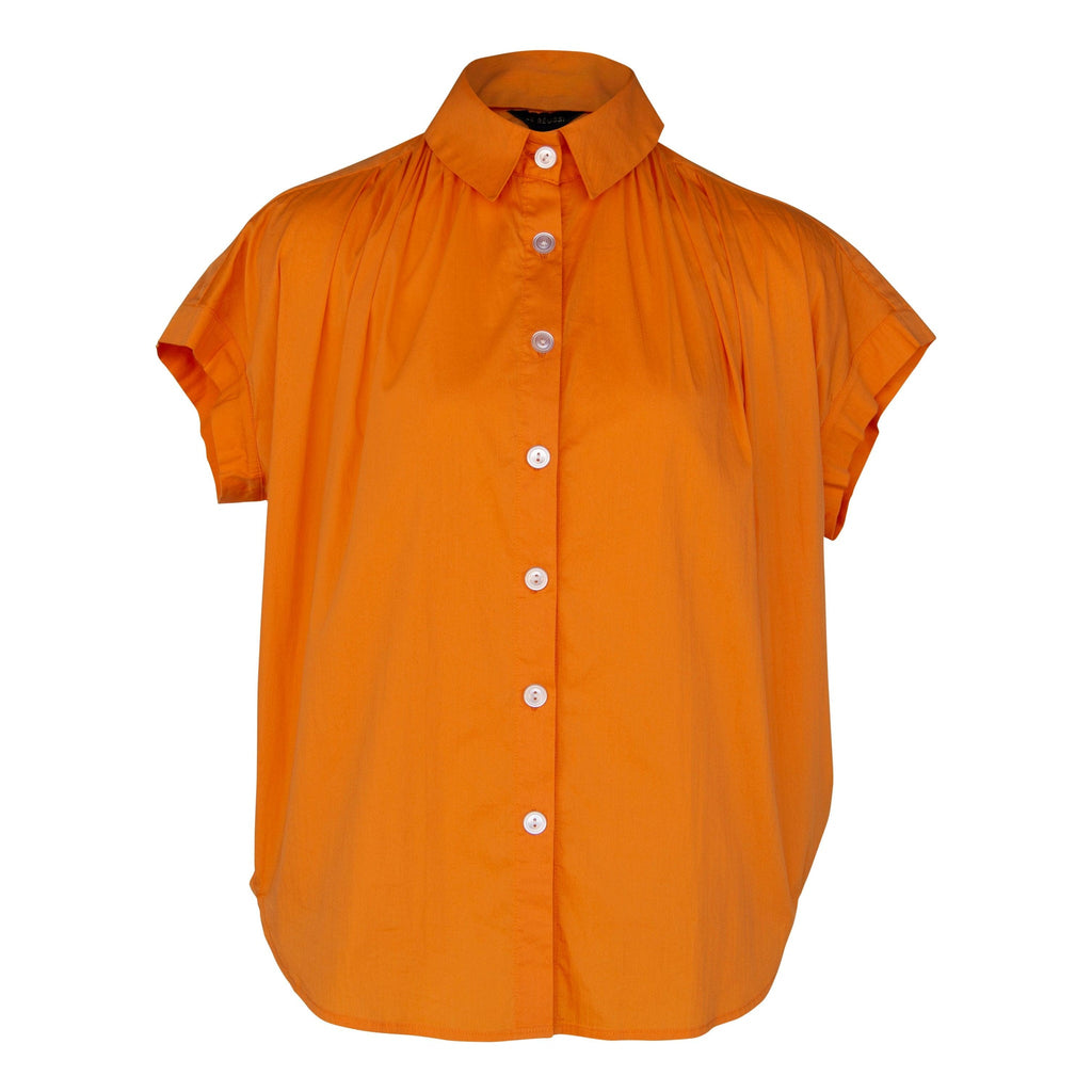 Womens Gather Collar Shirt in Orange â€?Stylish Gathered Blouse