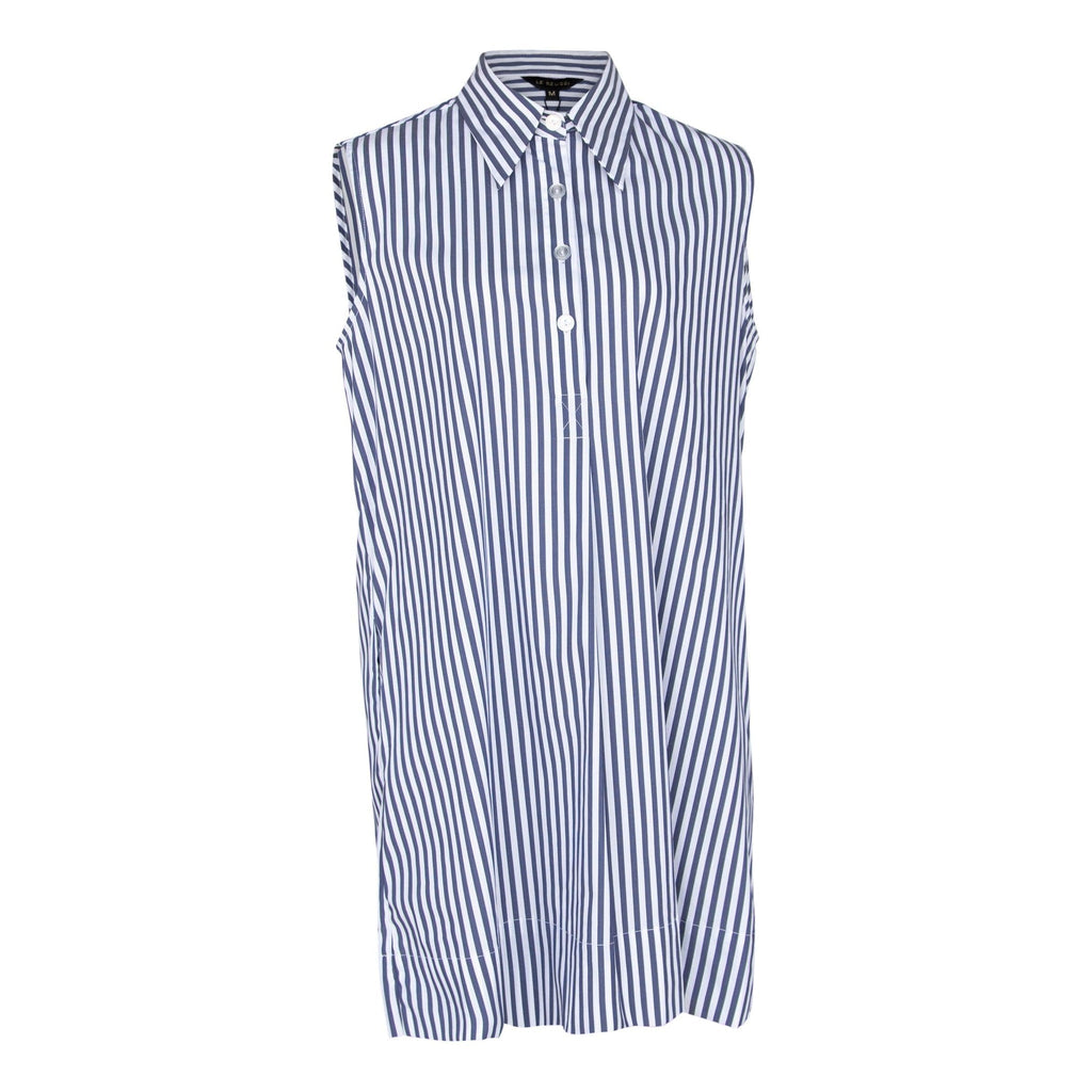 Italian Cotton Blue Stripe Sleeveless Dress â€?Elegant Summer Dress