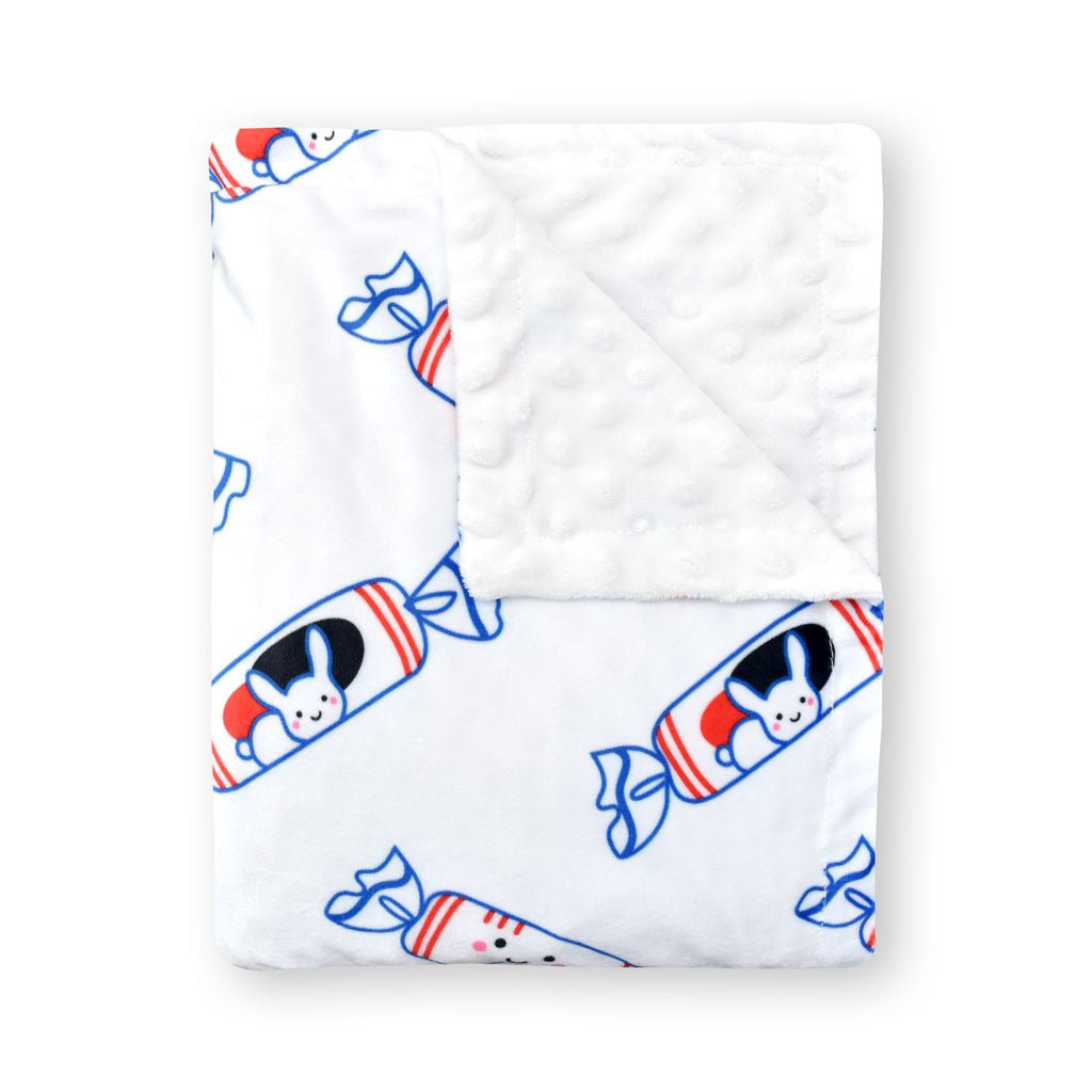 Minky Fleece Sensory Baby Blanket - White Bunny Candy