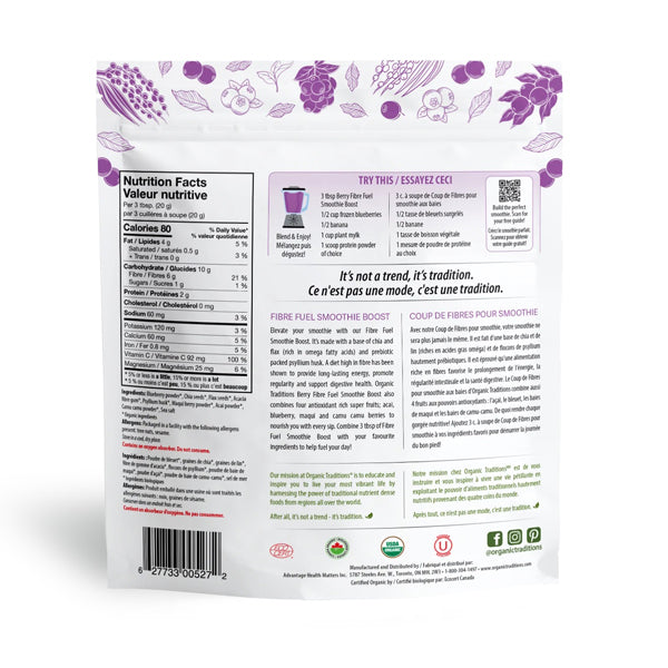 Organic Traditions Fibre Fuel Smoothie Boost - Berry 300g