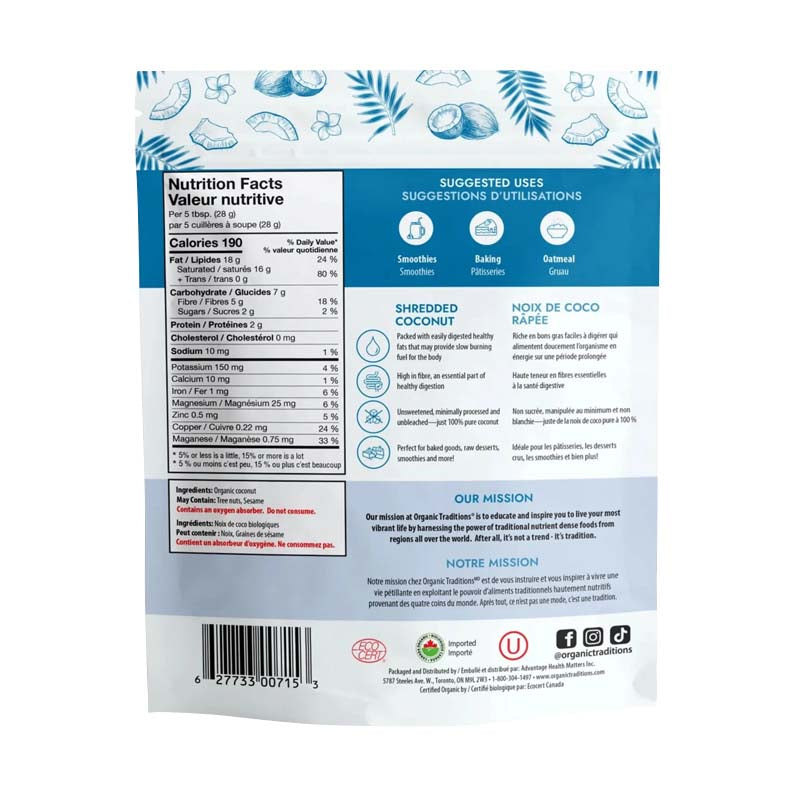 Organic Traditions Shredded Coconut 190g Keto-friendly