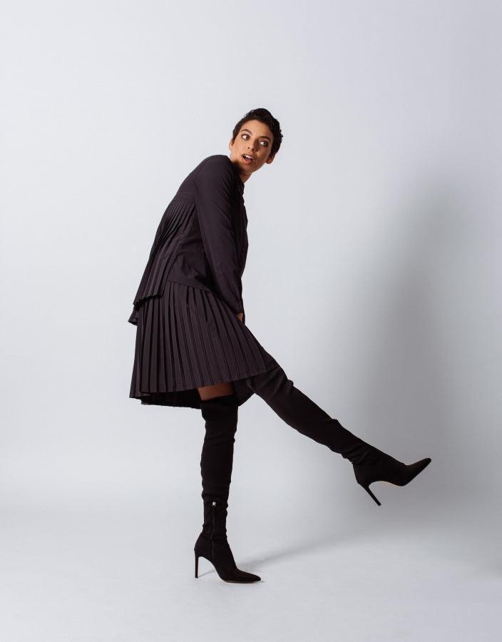 Stylish Pleated Blouse in Black â€?Women's Elegant Top