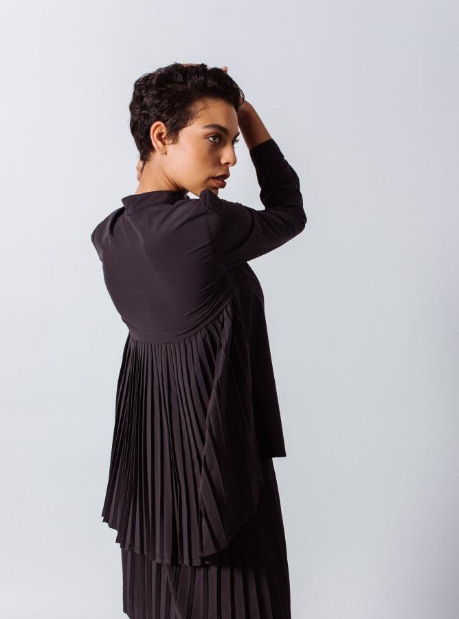 Stylish Pleated Blouse in Black â€?Women's Elegant Top