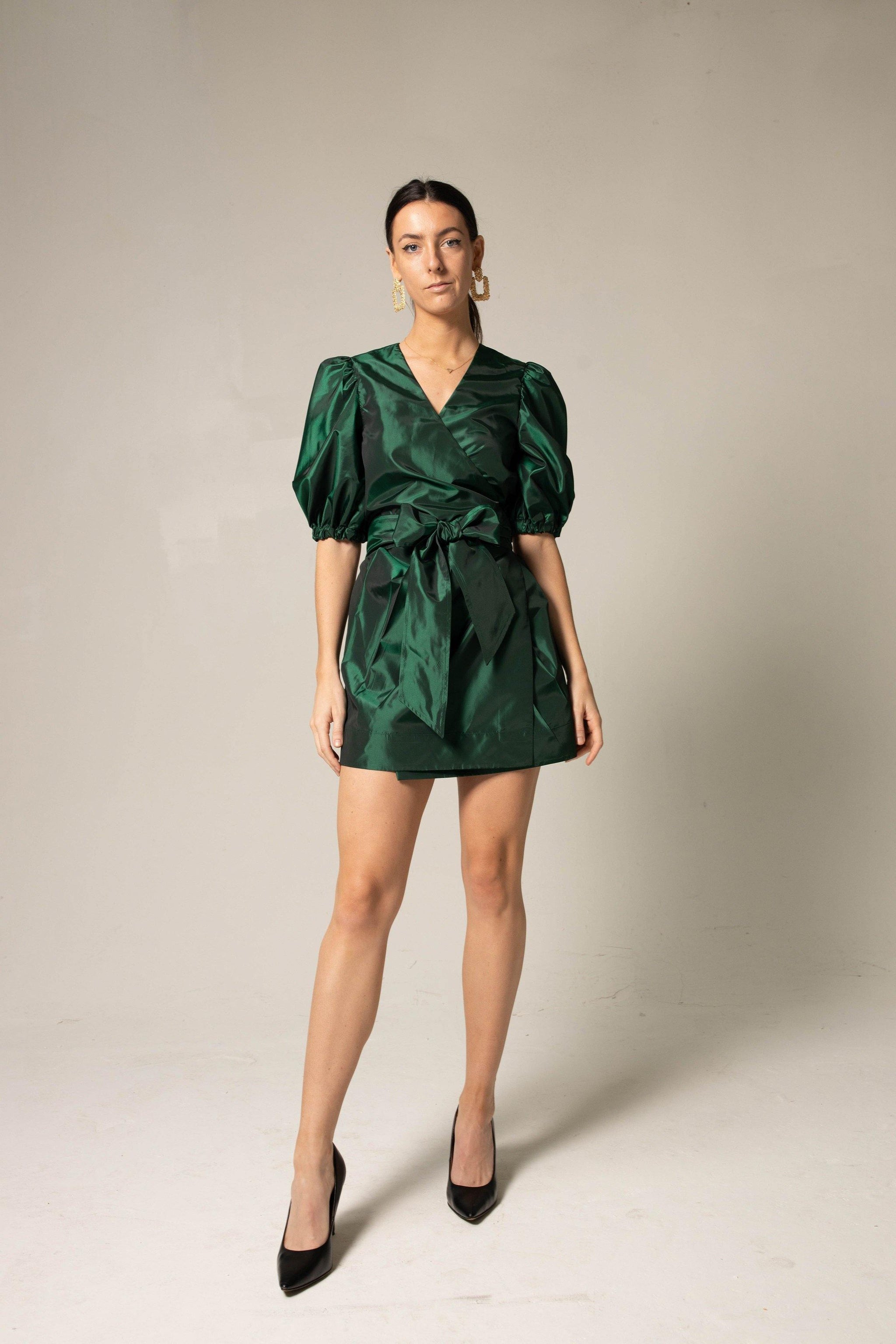 Glimmer Green Wrap Dress â€?Women's Elegant Wrap Dress