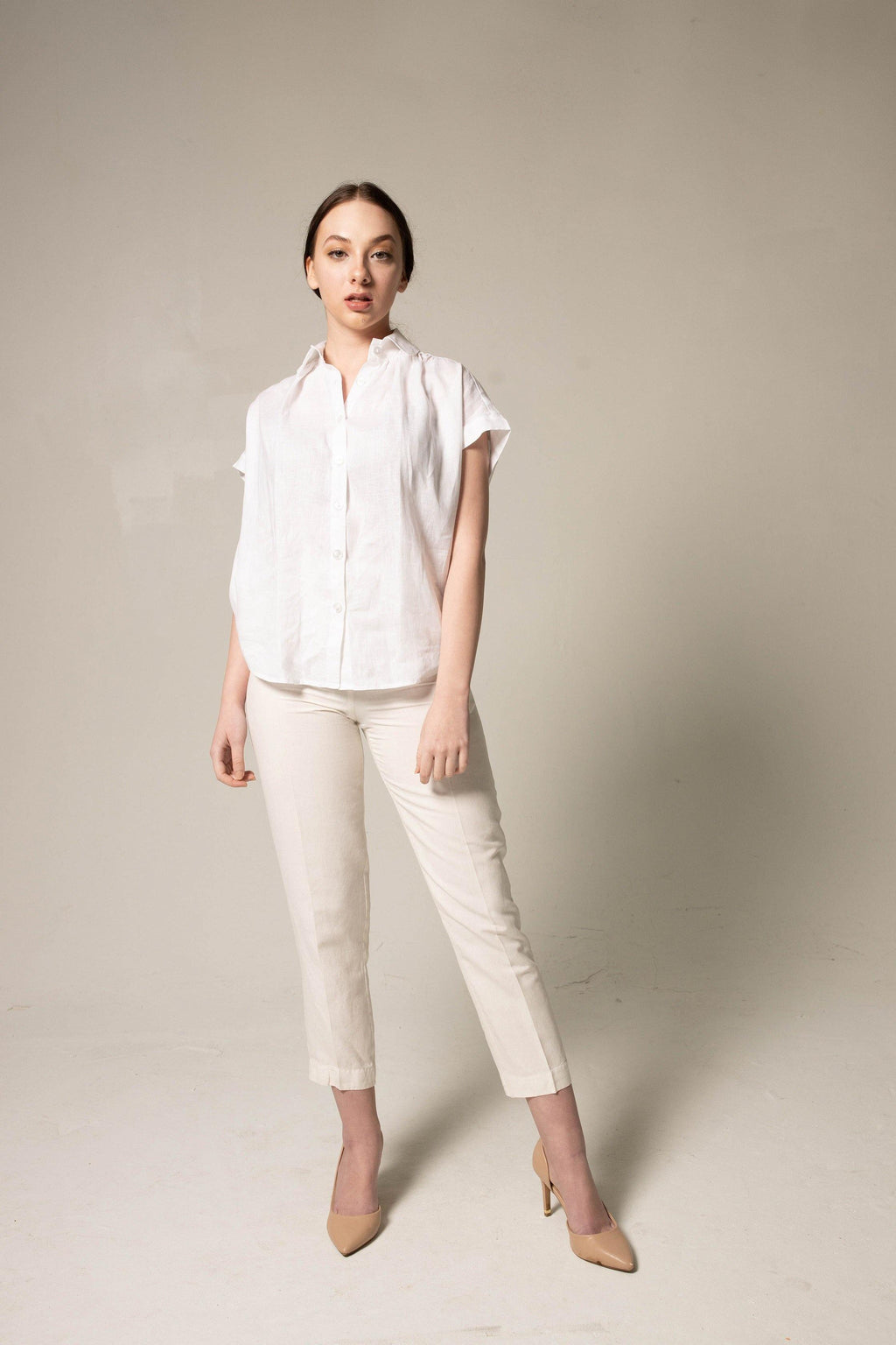 Classic Linen White Blouse â€?Women's Elegant Linen Top