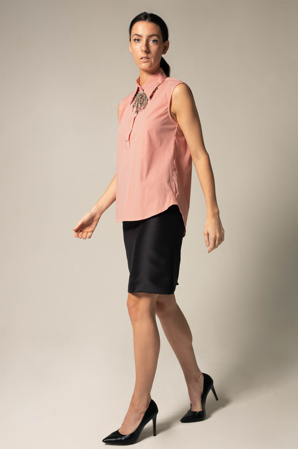 Italian Cotton Orange Sleeveless Top â€?Elegant Summer Blouse