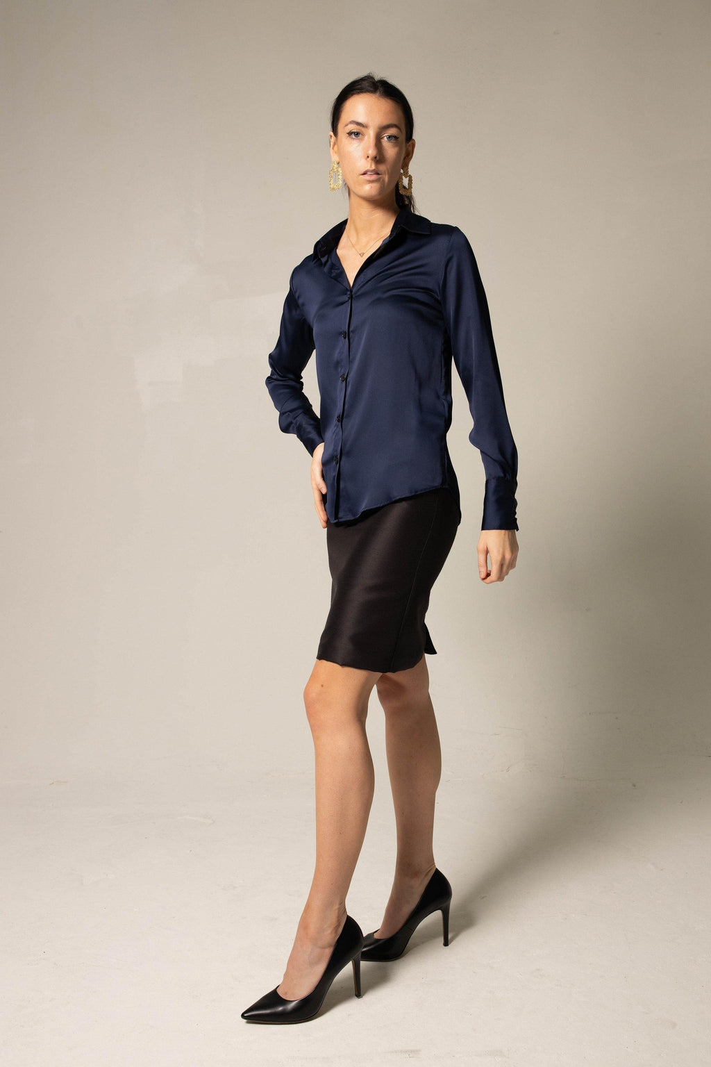 Classy Women Silk Blouse in Royal Blue â€?Elegant Silk Top