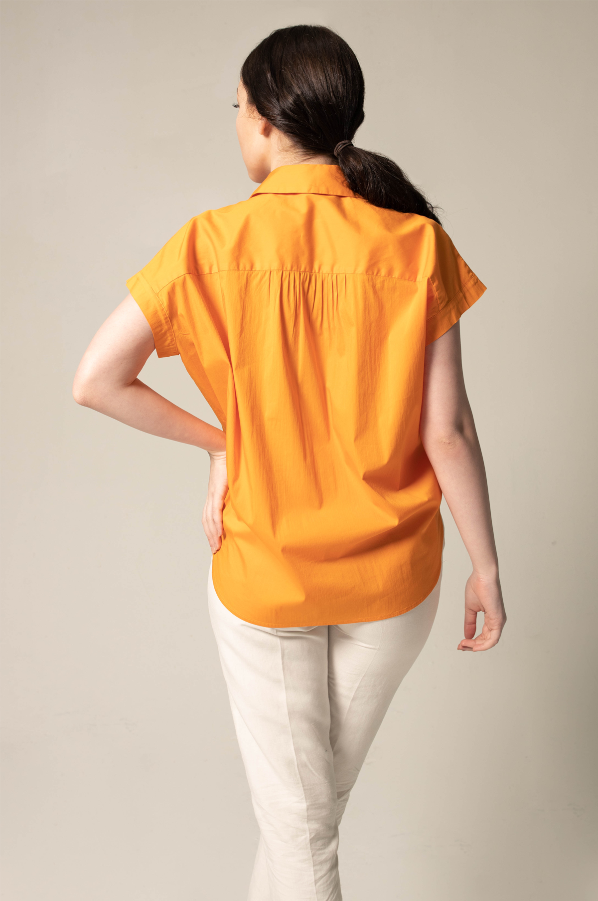Womens Gather Collar Shirt in Orange â€?Stylish Gathered Blouse