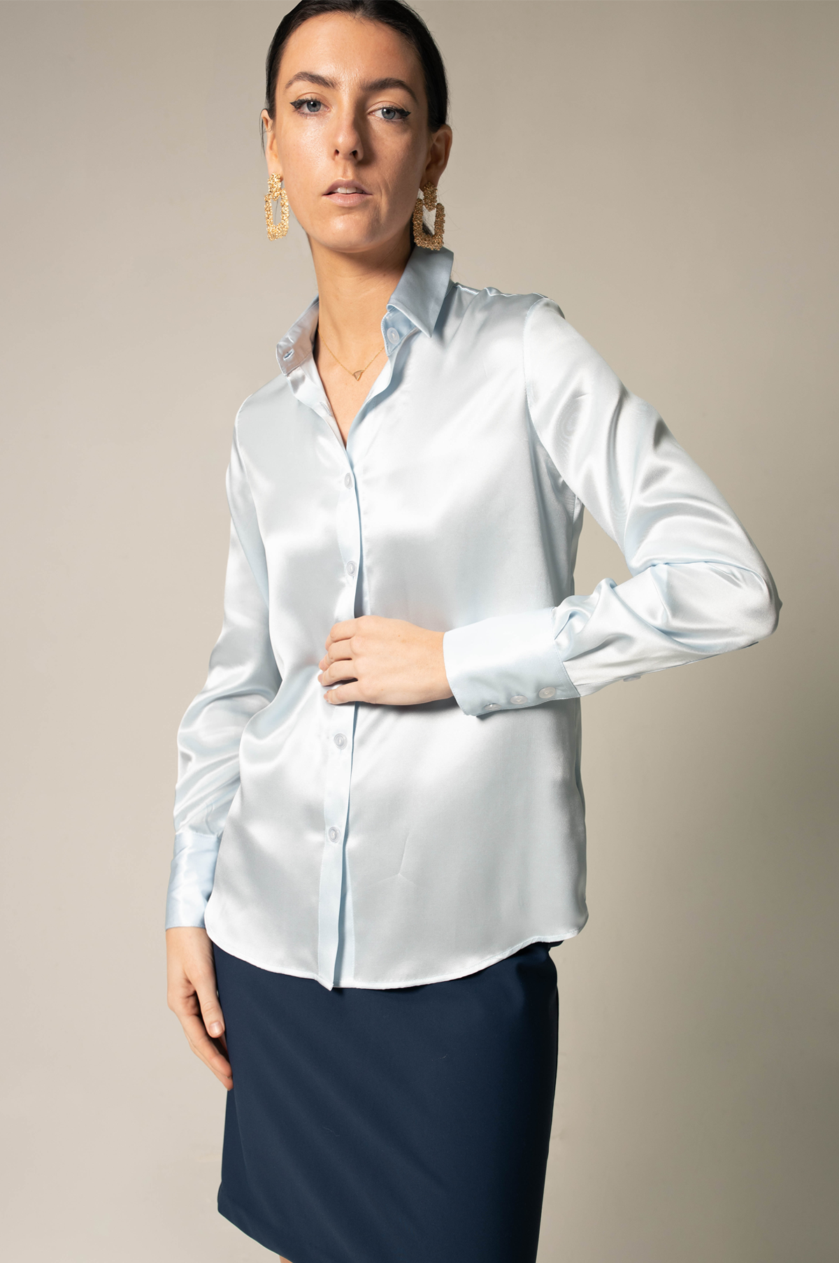 Luxe Silk Blouse in Blue â€?Luxurious Women's Silk Top