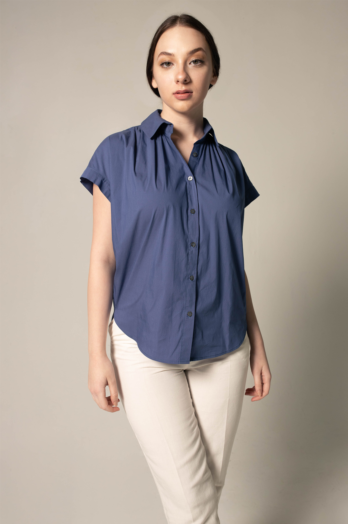 Womens Gather Collar Shirt in Navy â€?Elegant Blouse