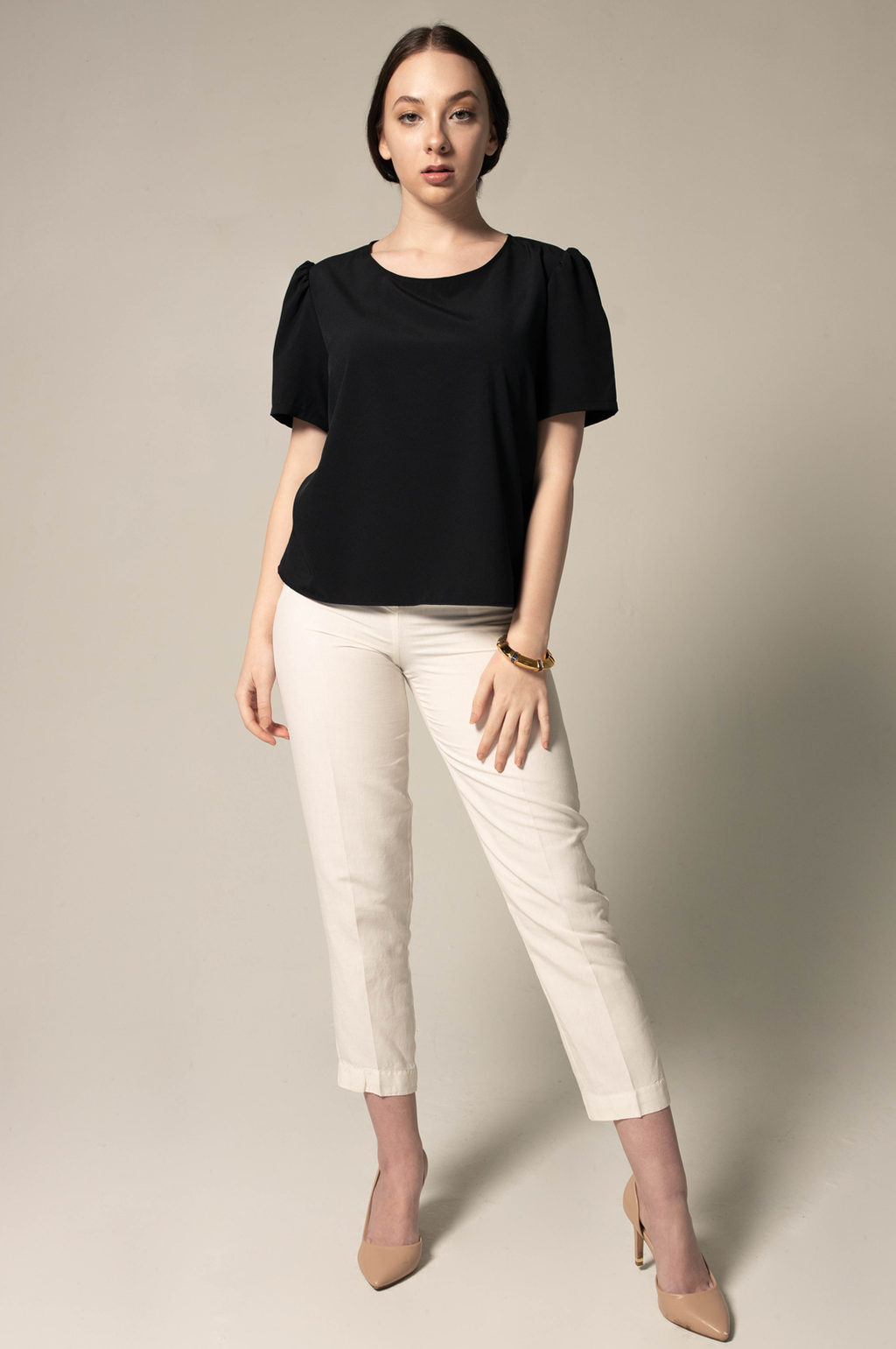 Elegance Round Neck Blouse in Black â€?Women's Elegant Top