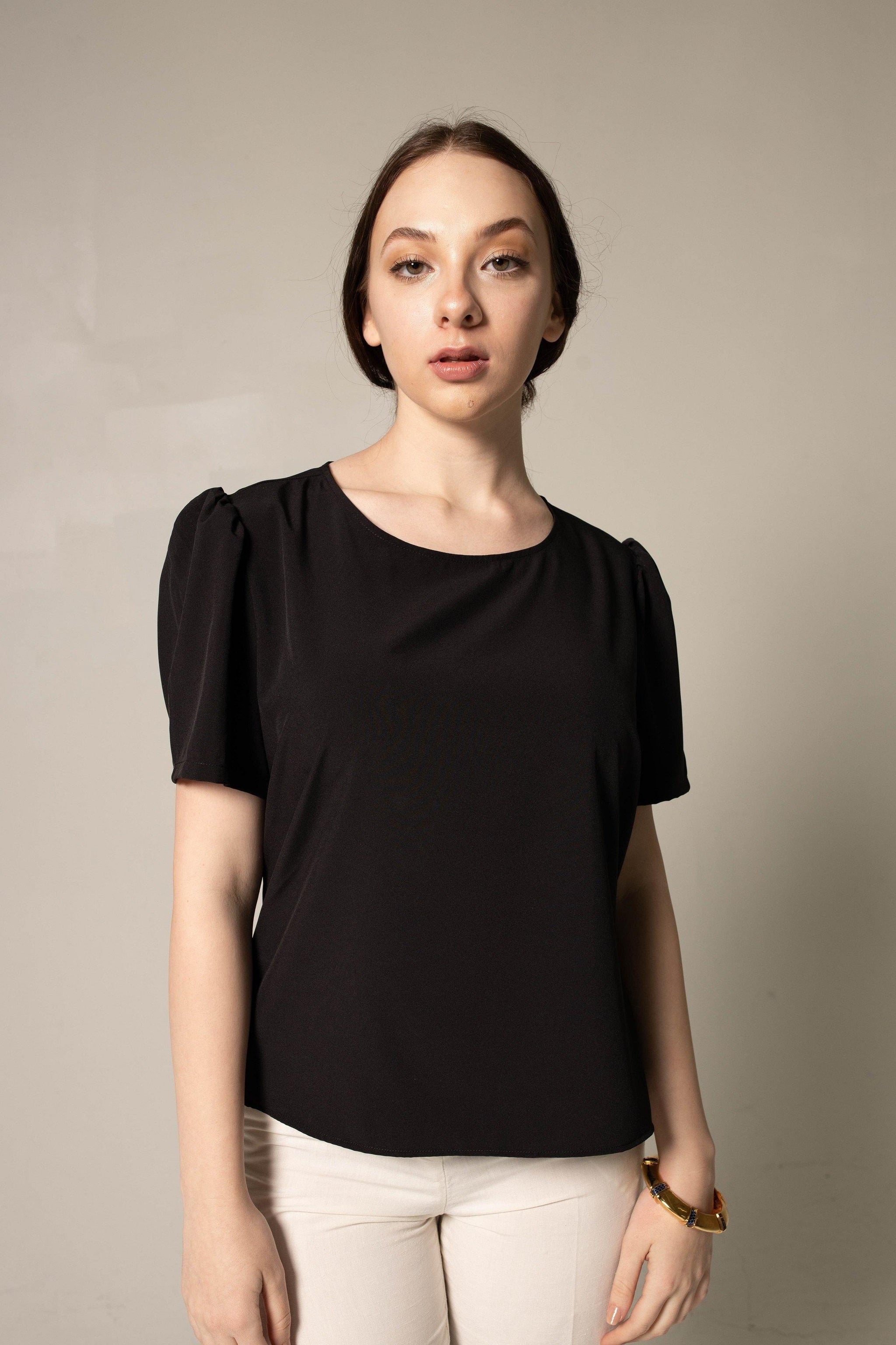 Elegance Round Neck Blouse in Black â€?Women's Elegant Top