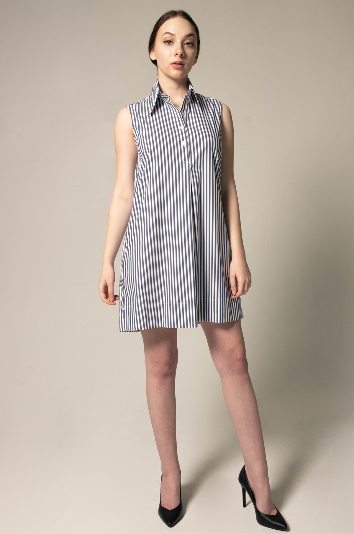 Italian Cotton Blue Stripe Sleeveless Dress â€?Elegant Summer Dress