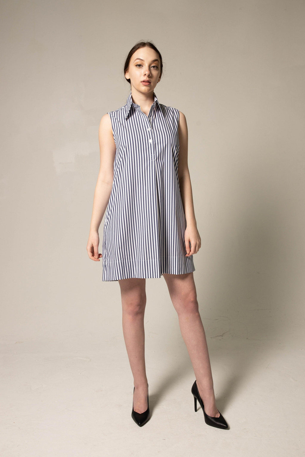Italian Cotton Blue Stripe Sleeveless Dress â€?Elegant Summer Dress