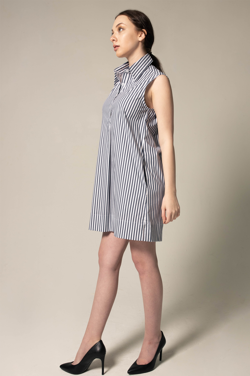 Italian Cotton Blue Stripe Sleeveless Dress â€?Elegant Summer Dress