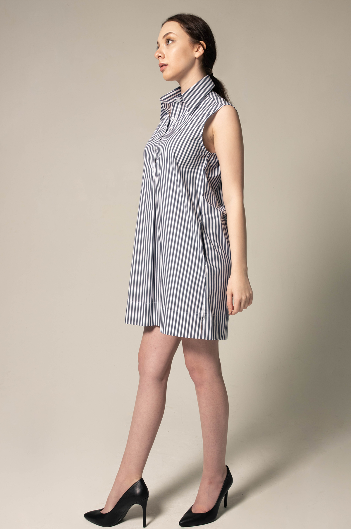 Italian Cotton Blue Stripe Sleeveless Dress â€?Elegant Summer Dress