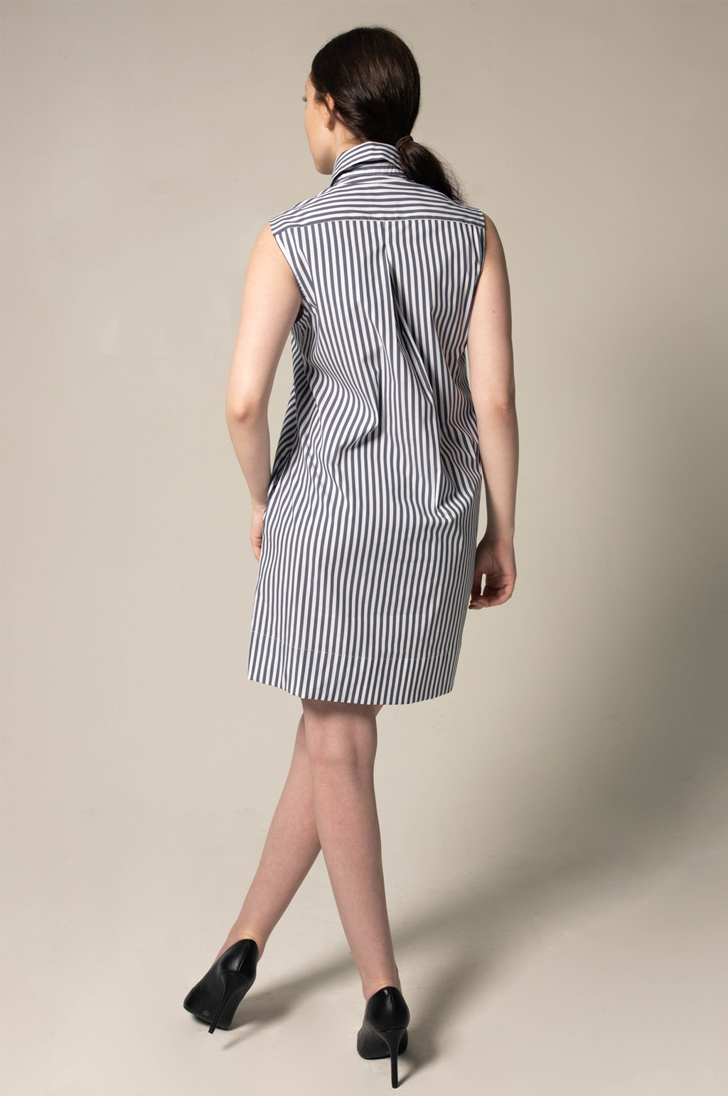 Italian Cotton Blue Stripe Sleeveless Dress â€?Elegant Summer Dress