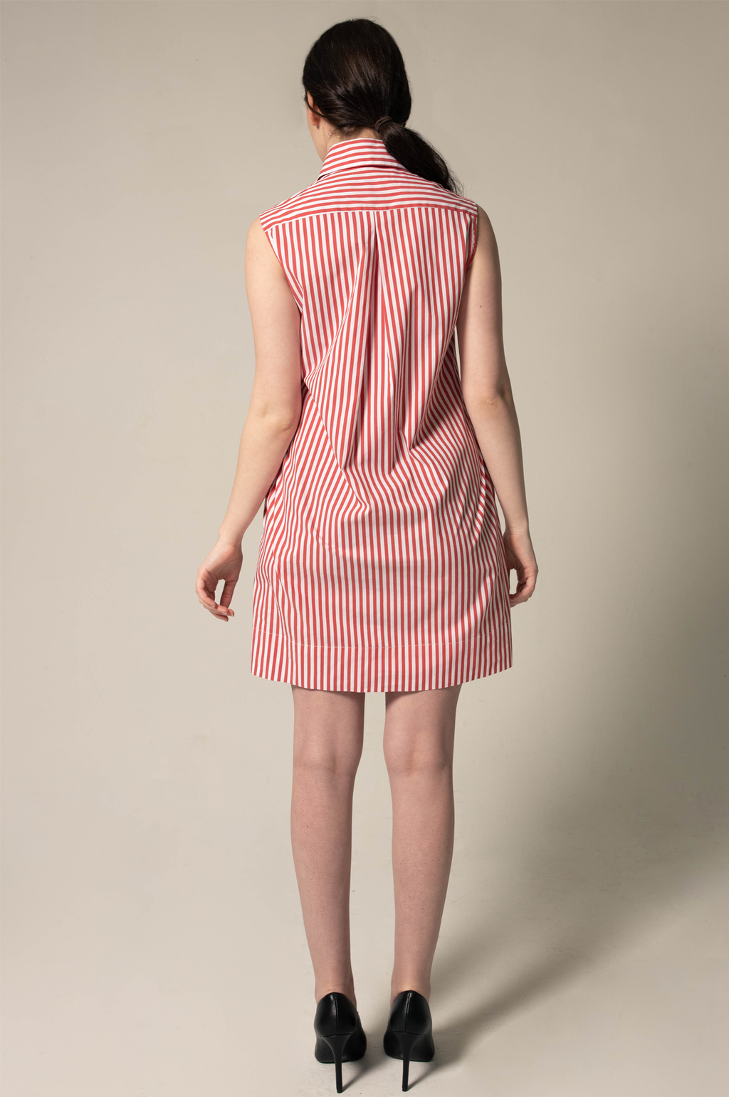 Italian Cotton Red Stripe Sleeveless Dress â€?Elegant Summer Dress