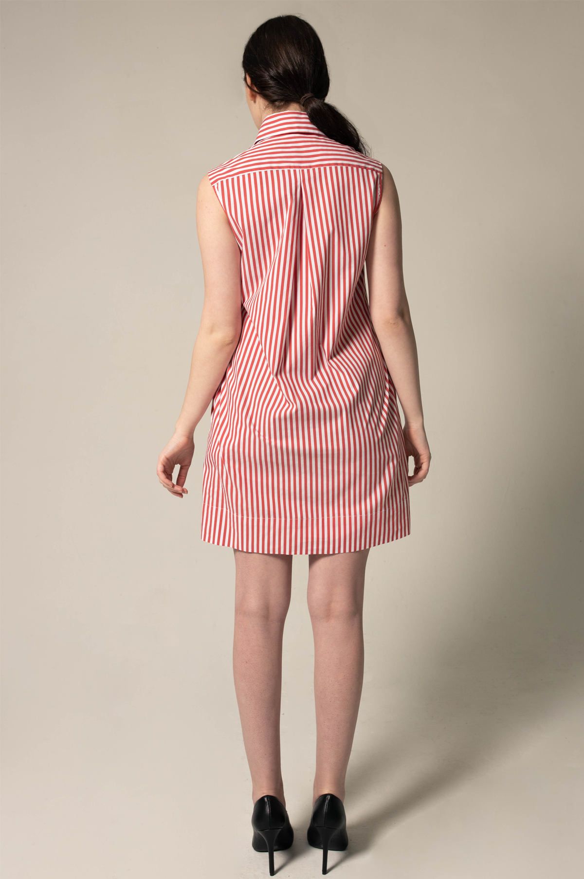 Italian Cotton Red Stripe Sleeveless Dress â€?Elegant Summer Dress