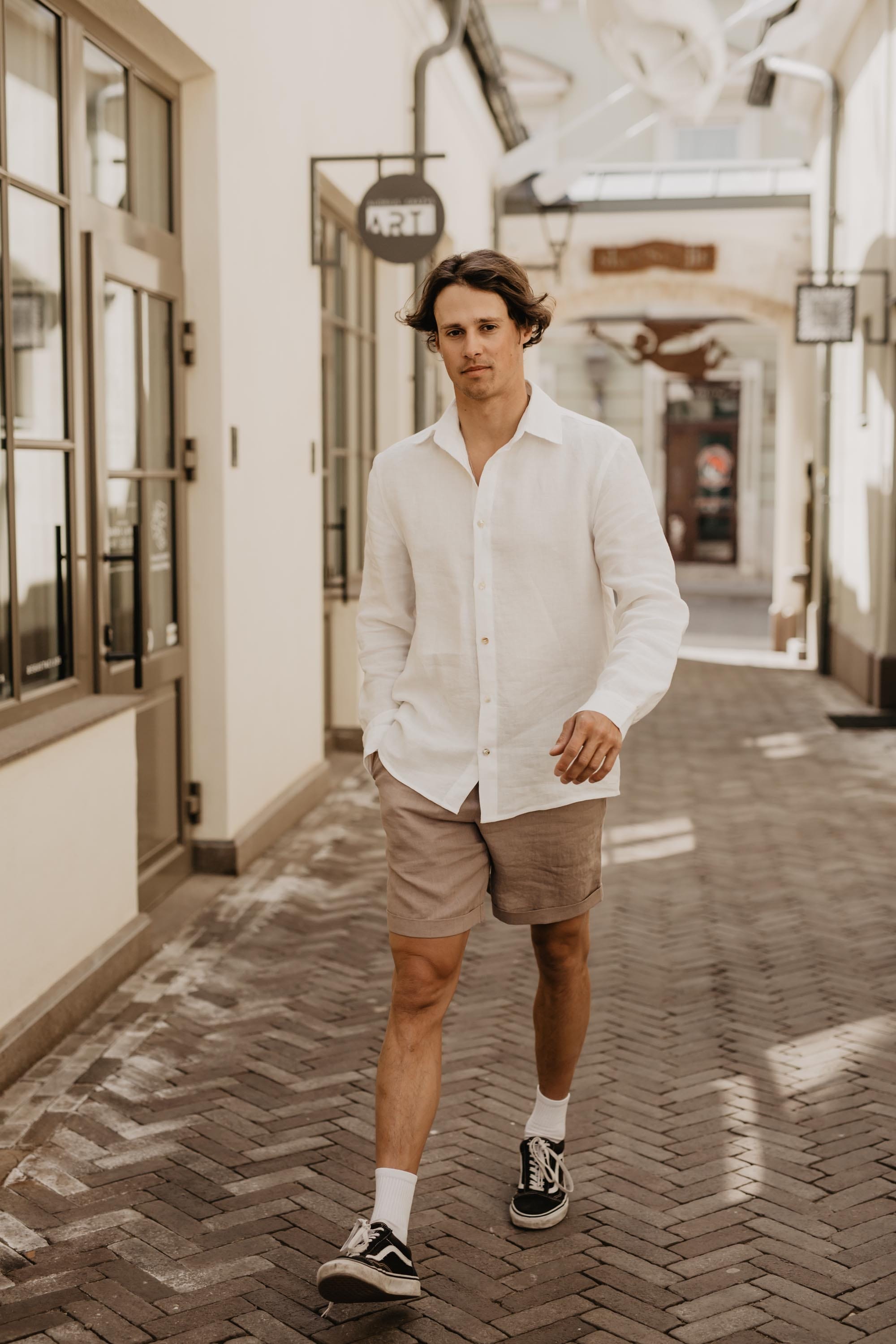 Ares casual linen shorts in Rosy Brown