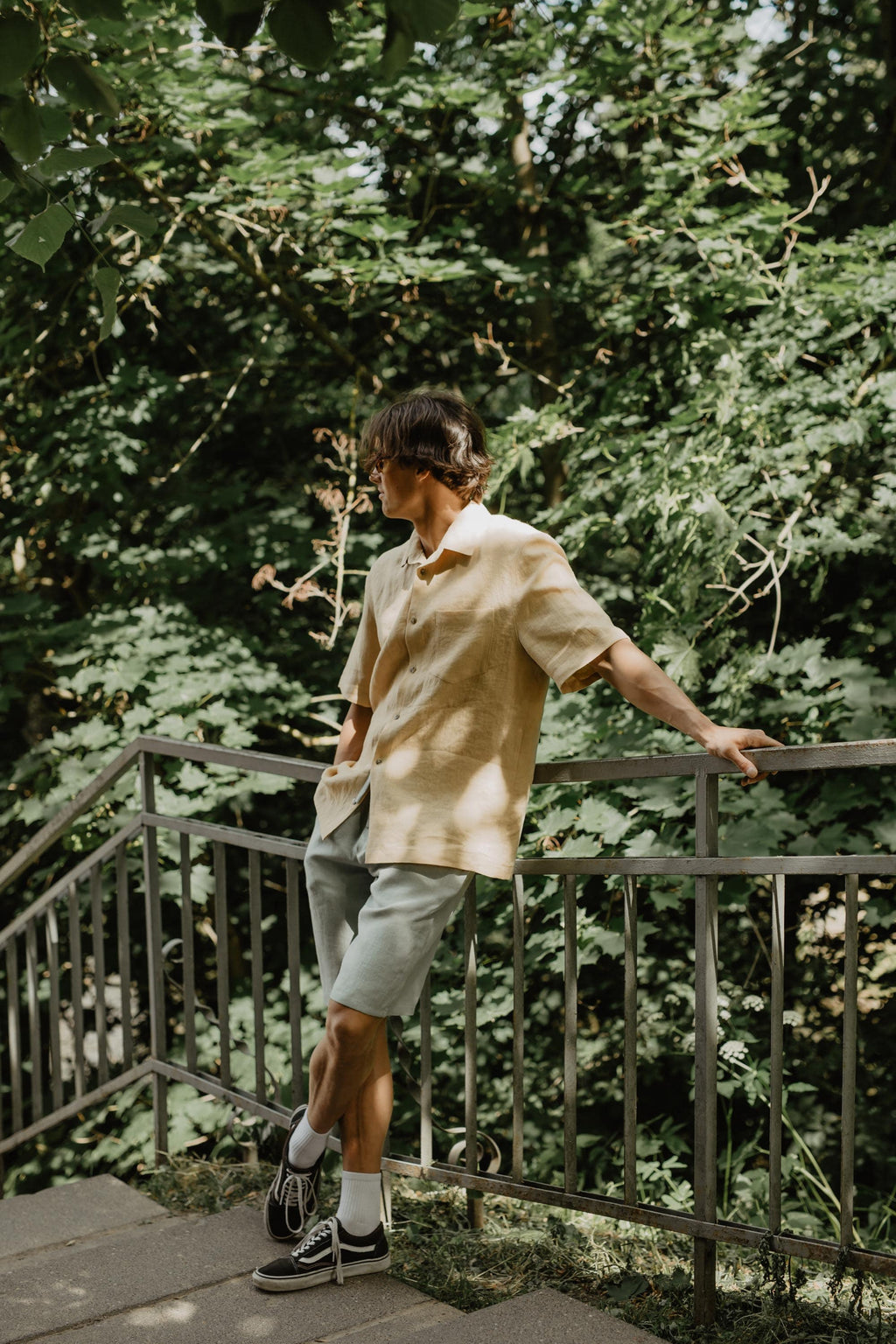 Magnus oversized short sleeve linen shirt in Mustard