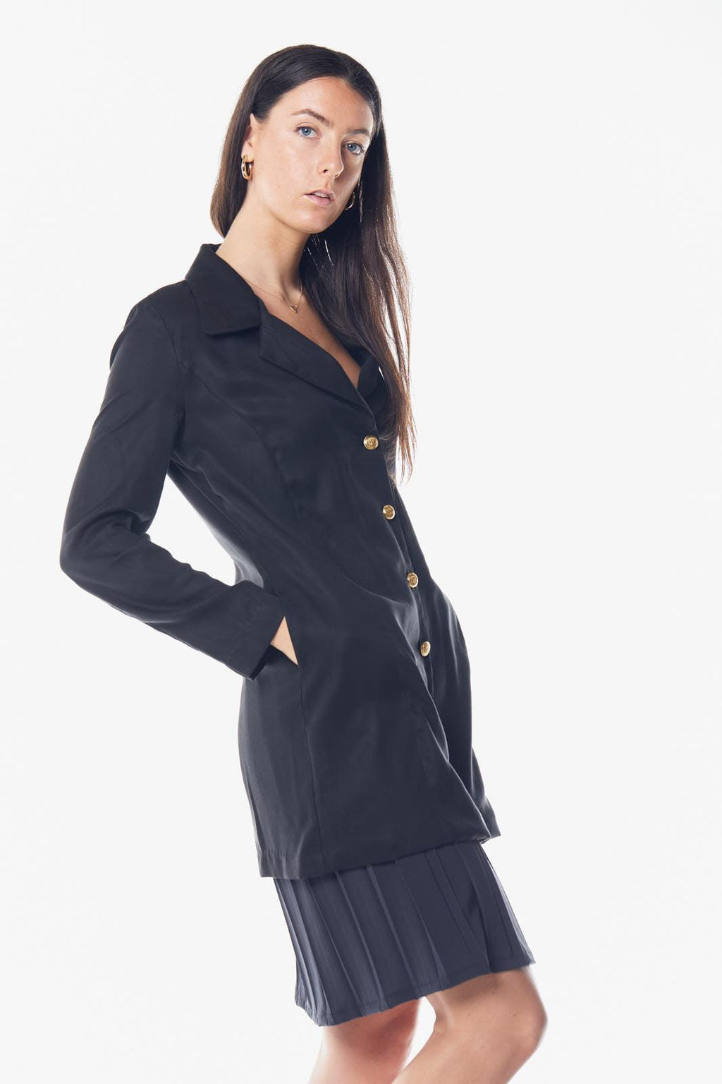 Grace Long Blazer Dress in Black â€?Women's Tailored Blazer Dress