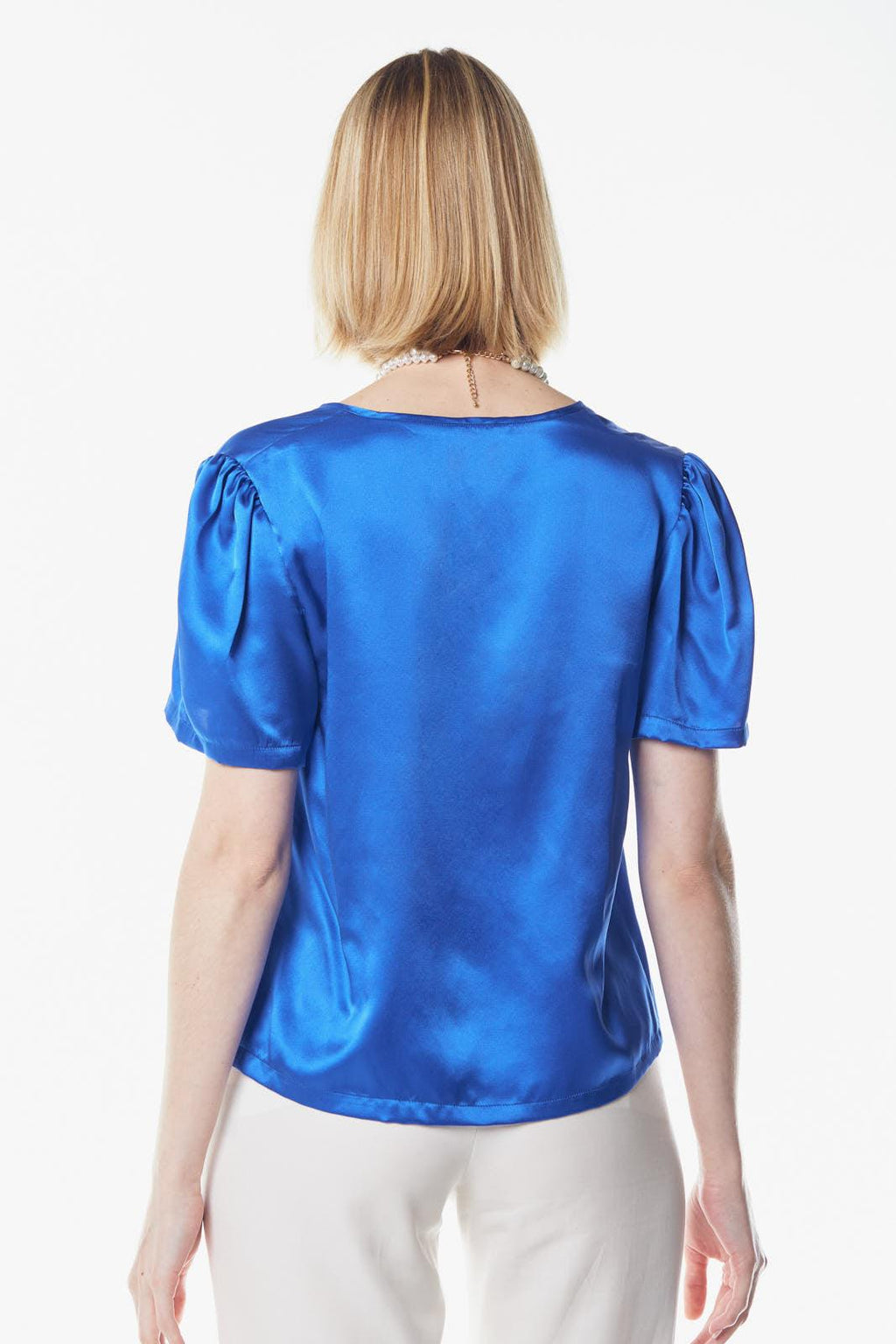 Shining V-Neck Blouse in Blue â€?Women's Elegant V-Neck Top