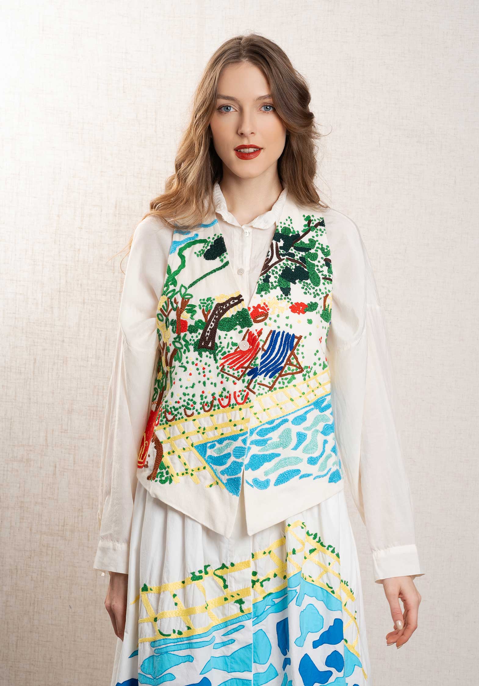 Gilet Printed Hand Embroid Gilet Paco Pool-Day