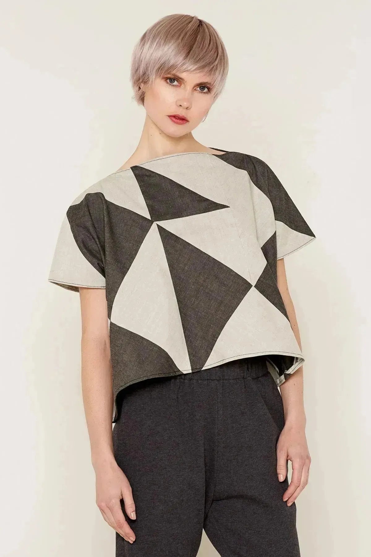 Rhea Top (Grey and Beige)