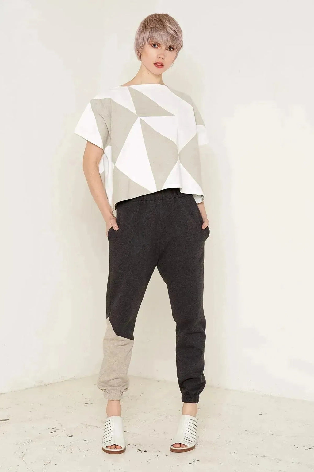 Rhea Top (White and Beige)