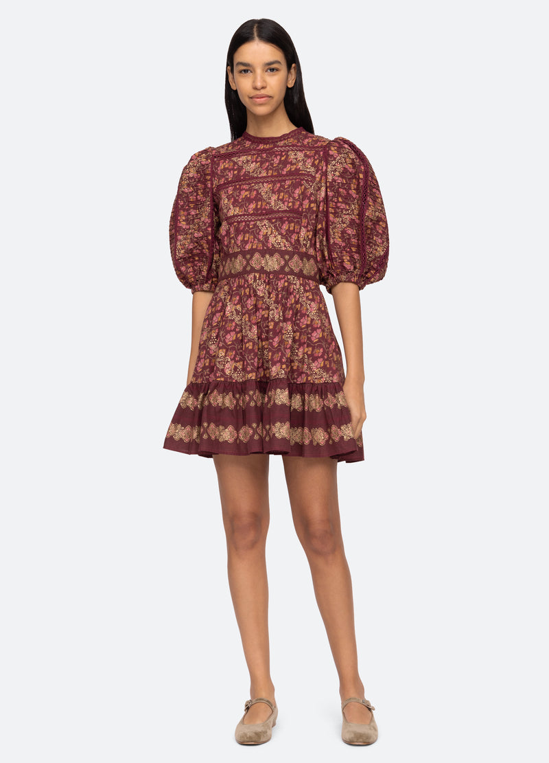Dress Giulia Print Puff Aw23-106 Maroon