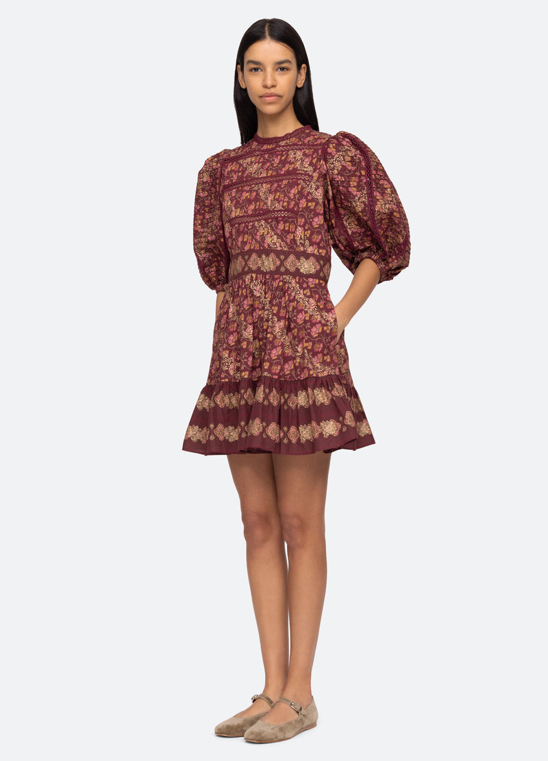 Dress Giulia Print Puff Aw23-106 Maroon