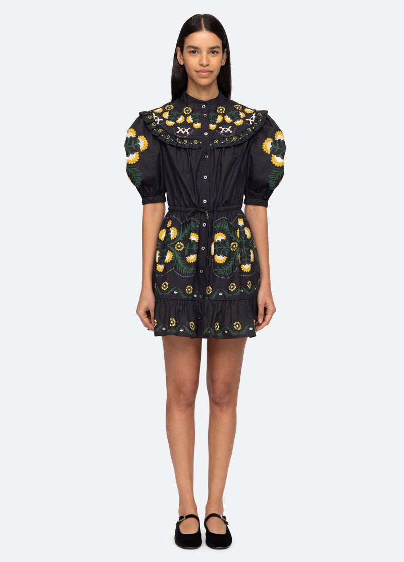 Dress Perle Print Puff Aw23-138 Black