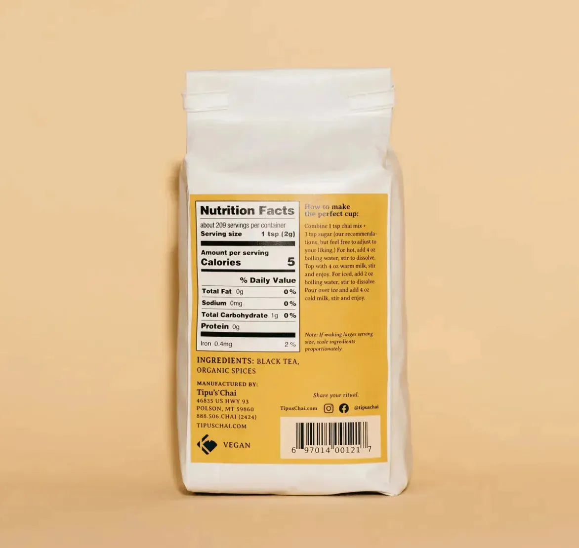 Tipu's Chai: Unsweetened Masala Chai (Black Tea) 16 oz