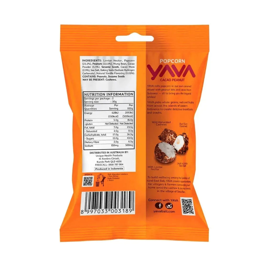 Yava Popcorn 60g, Cacao Peanut Flavour
