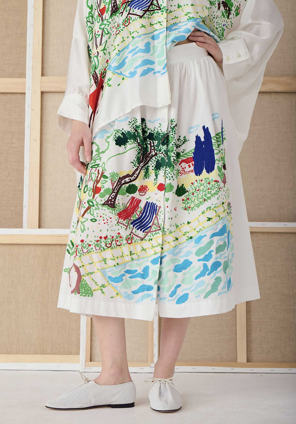 Skirt Printed Front Button Skirt Mona Pool-Day