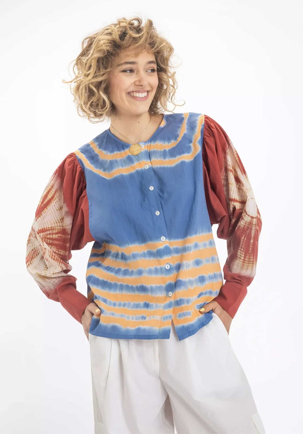 Rahi Blouse Blue-Orange