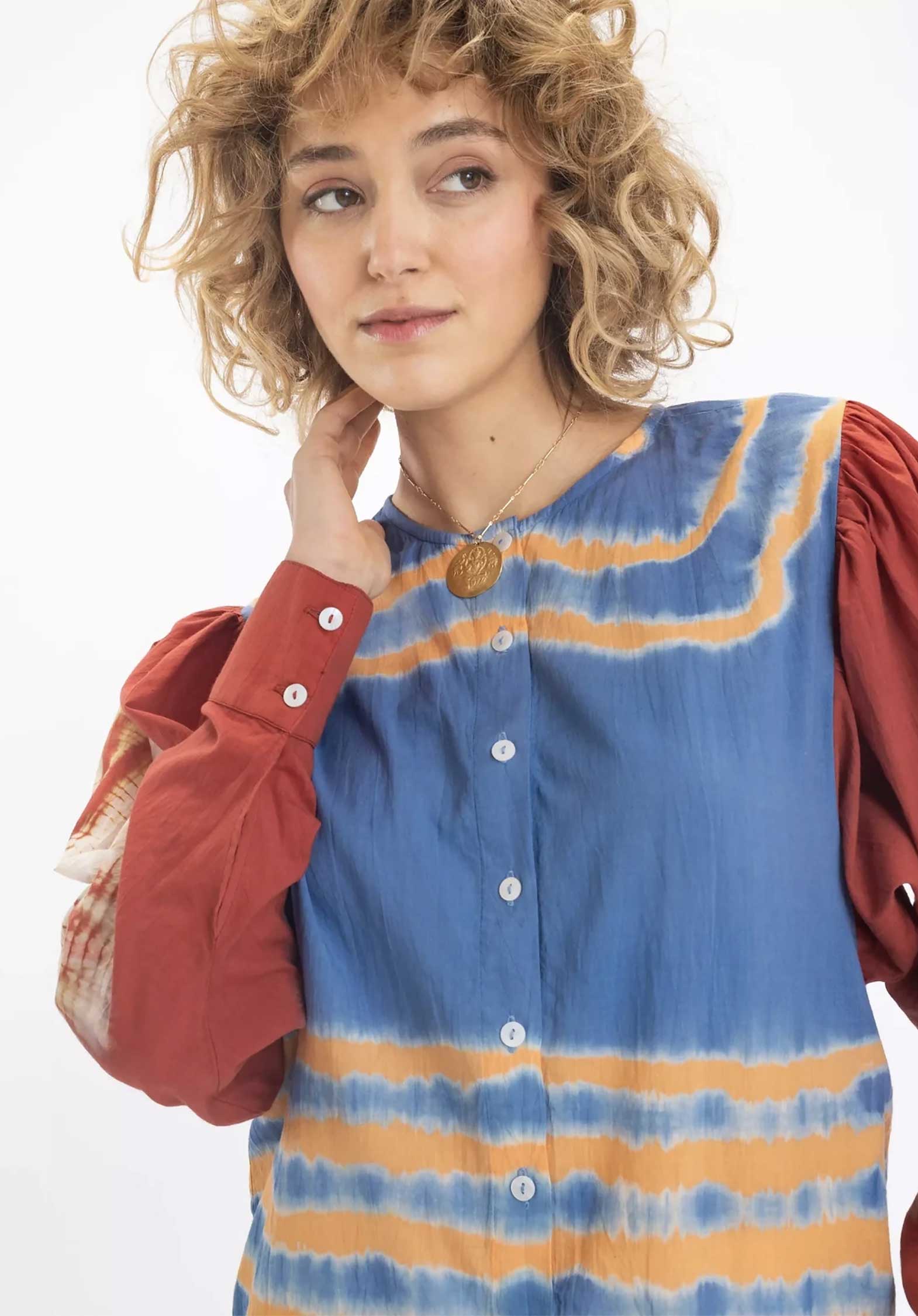 Rahi Blouse Blue-Orange