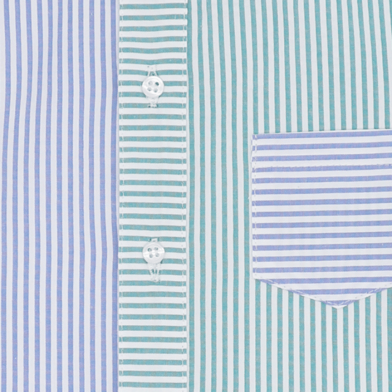 Two-Colour Shirt With Green And Blue Seersucker Stripes