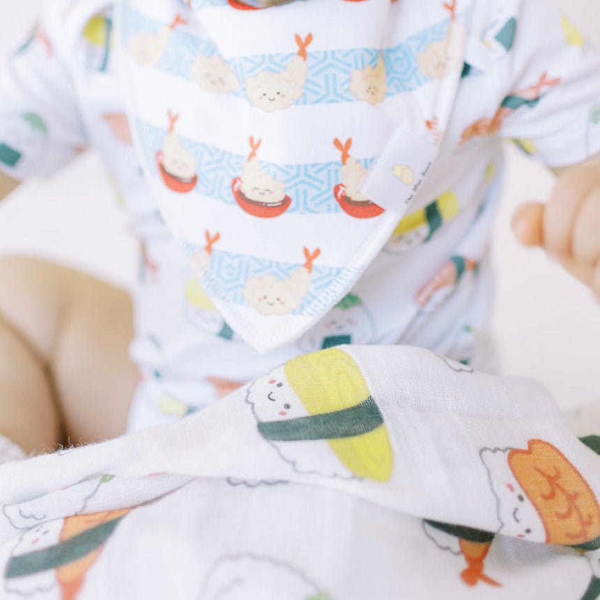 Organic Cotton Bandana Bibs 2pcs Set - Sushi + Tempura