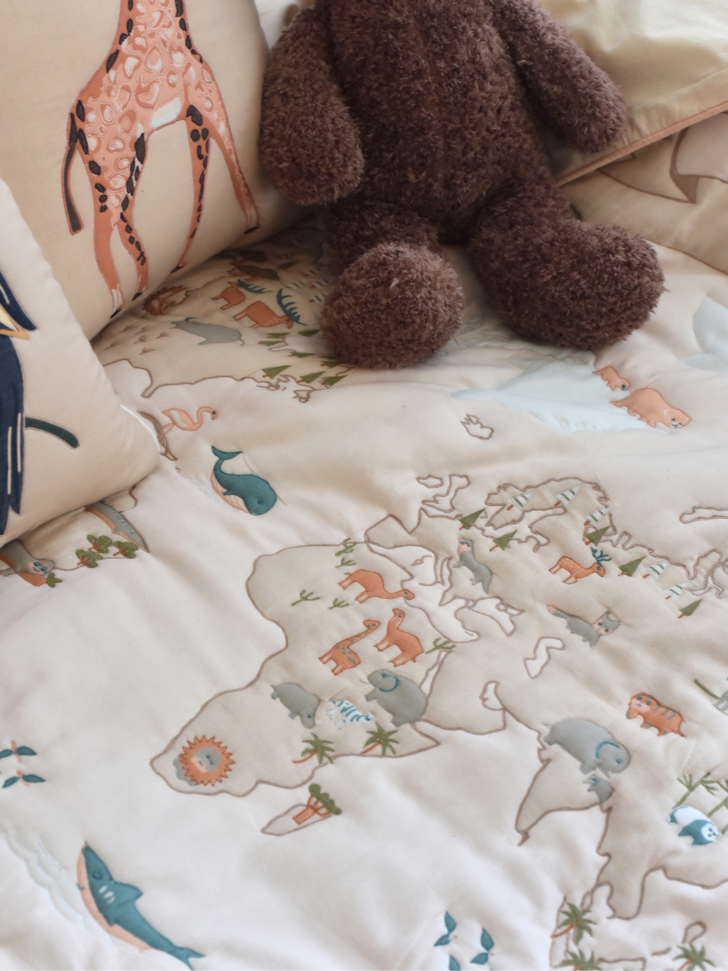 World Map - Cotton Quilted Duvet Cover and Pillow case - The Explorer｜For Kids