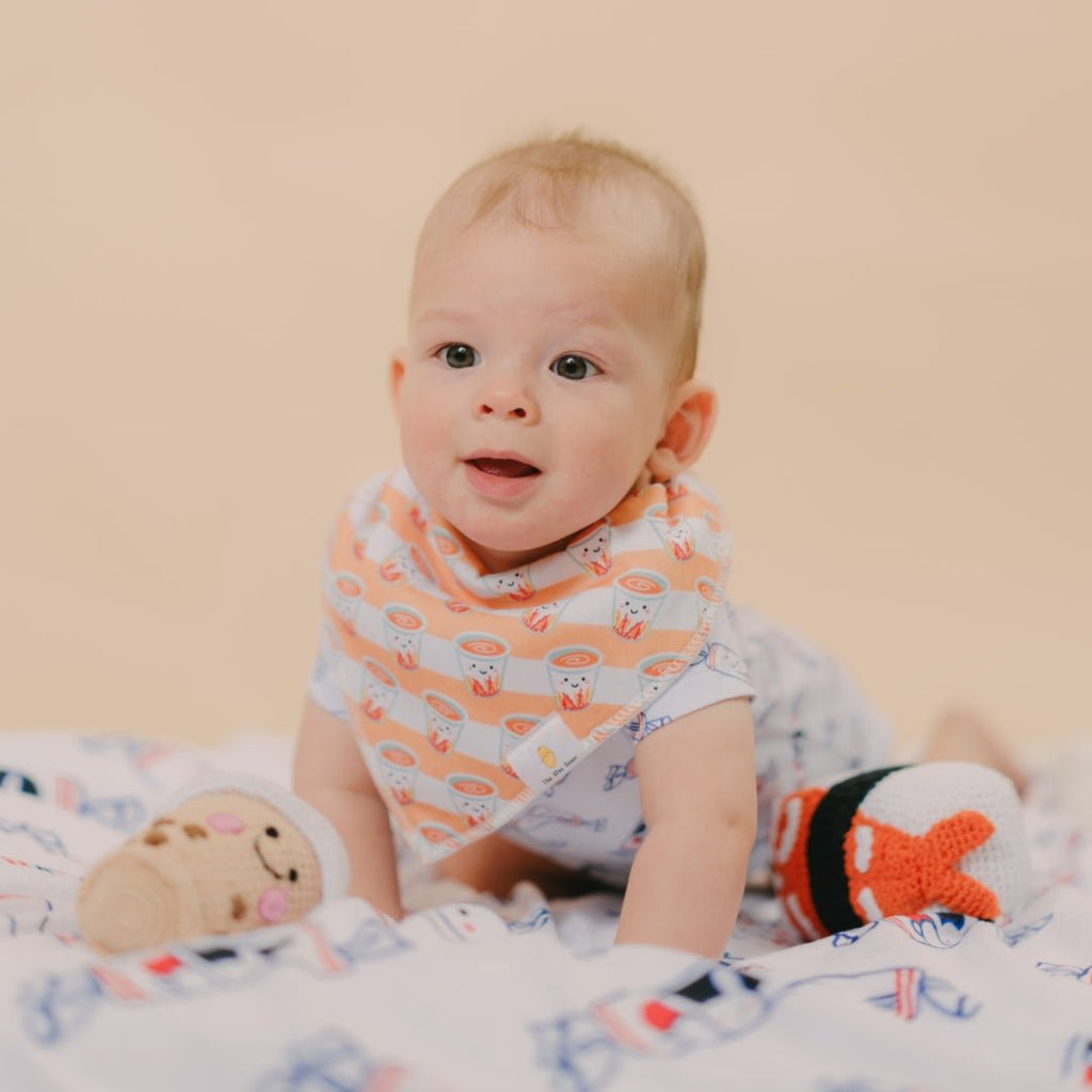 Organic Cotton Bandana Bibs 2pcs Set - Milk Tea + Egg Tart Combo