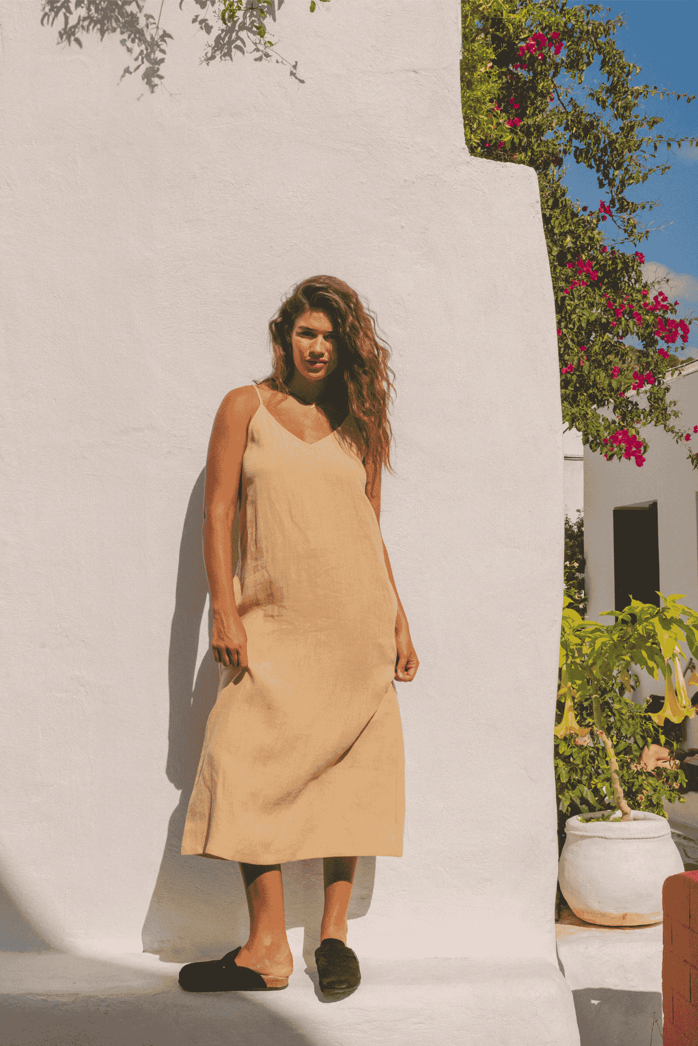 Jakarta long linen dress in Mustard