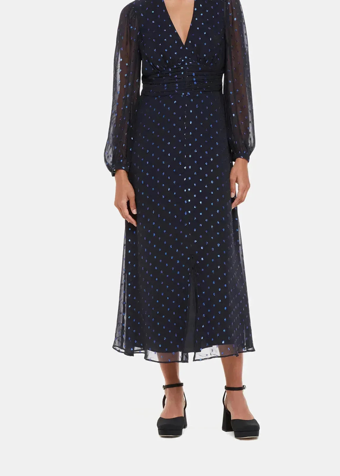 Metallic Dobby Midi Dress 37632 Navy-multi