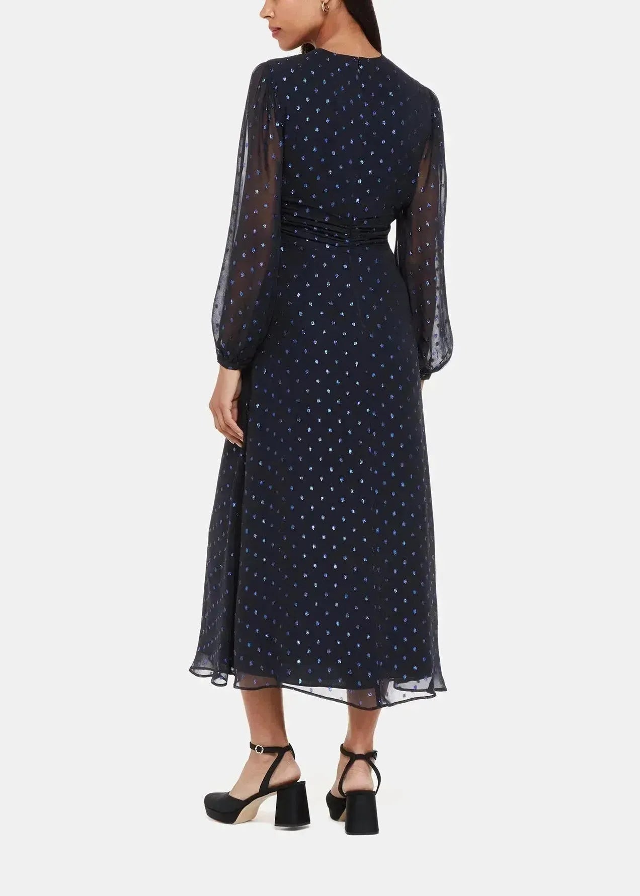 Metallic Dobby Midi Dress 37632 Navy-multi