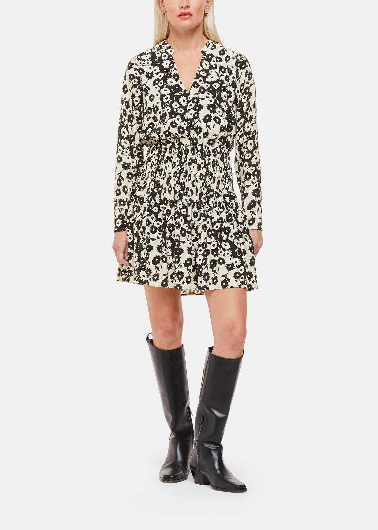 Riley Floral Shirred Dress 38507 Black-multi