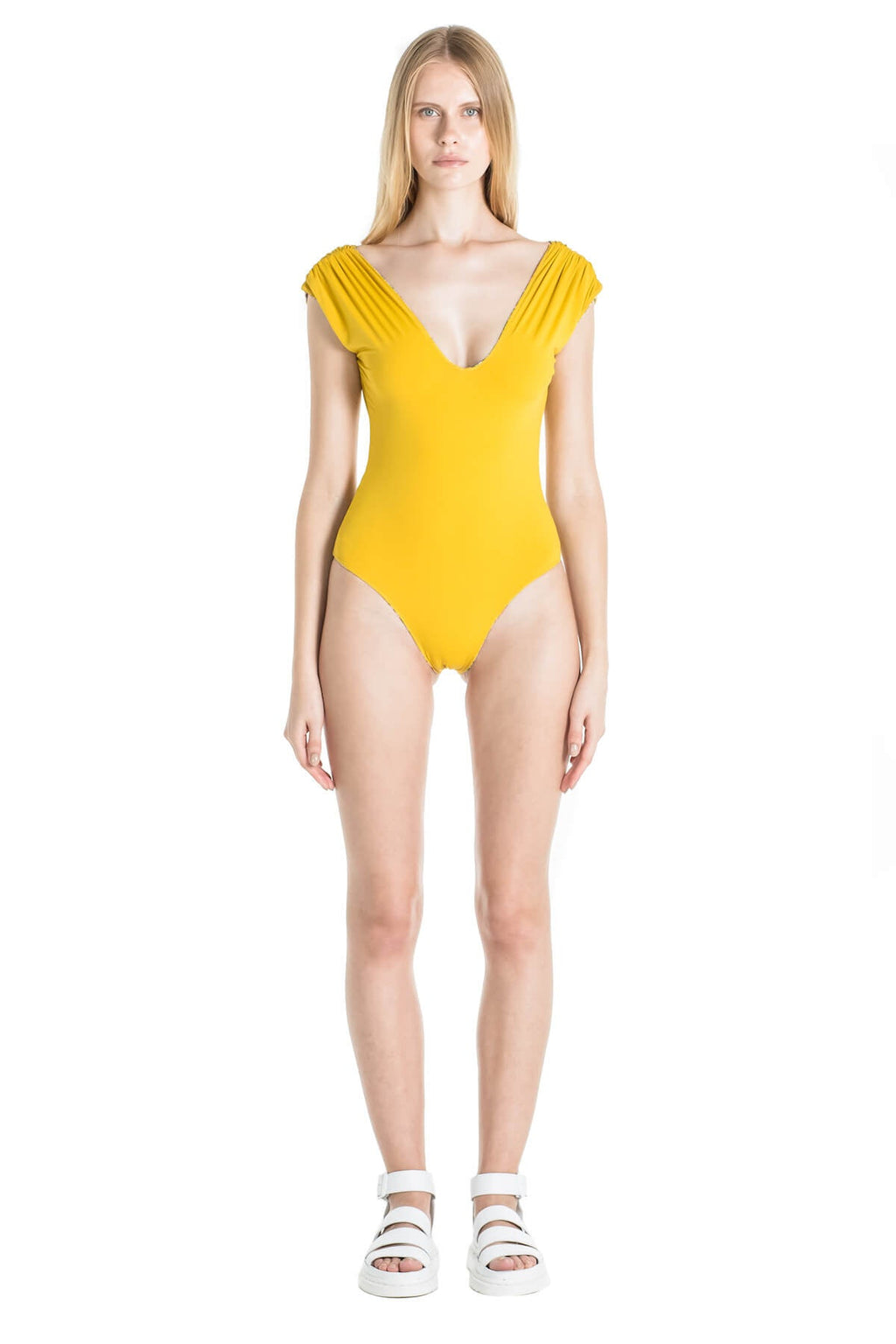 Yellow Off the Shoulder Reversible Swimsuit - Andrea