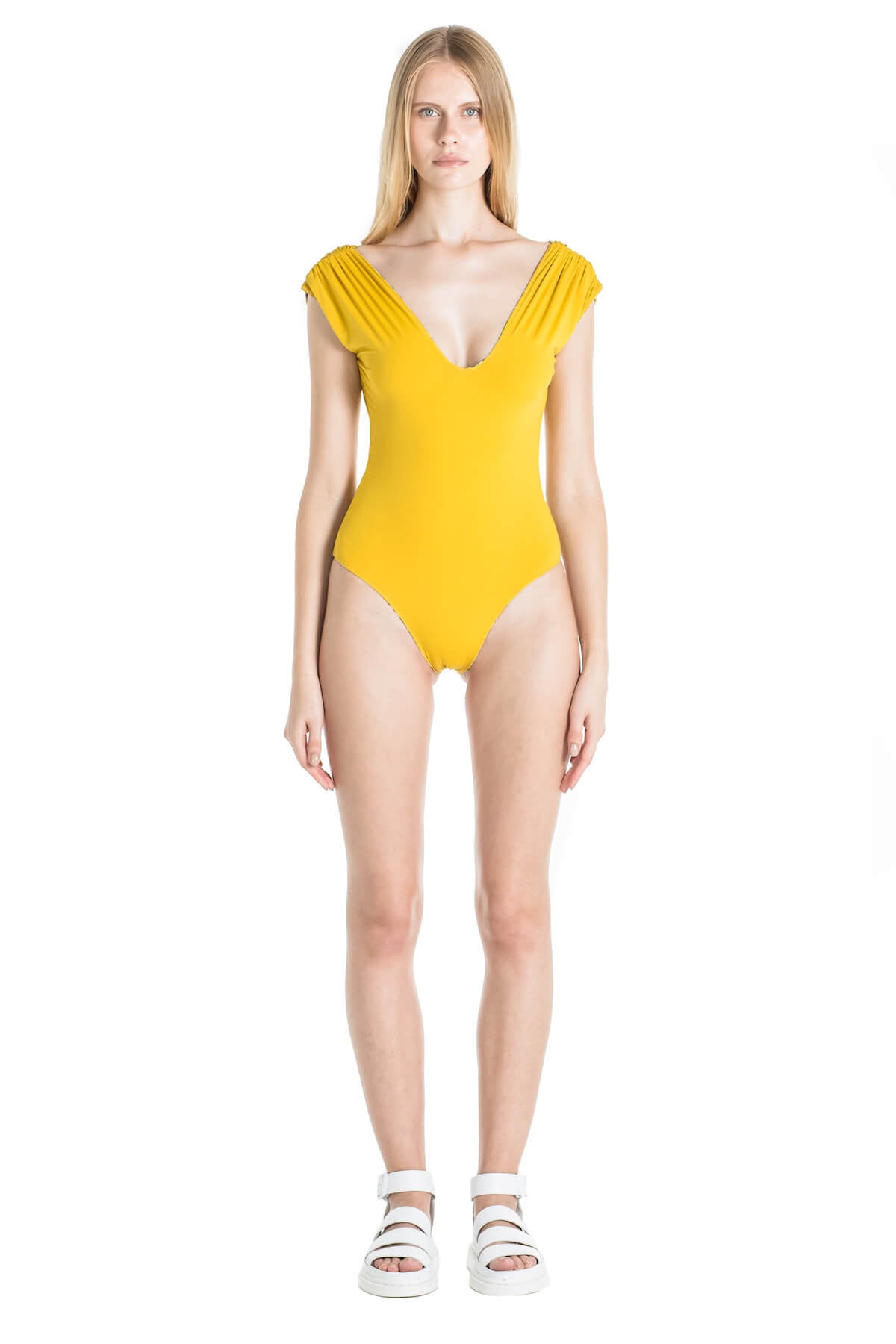 Yellow Off the Shoulder Reversible Swimsuit - Andrea