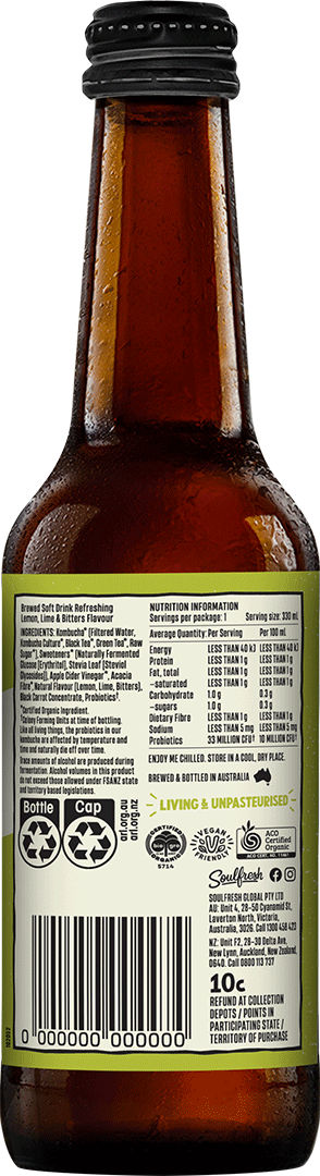 Organic Kombucha Soda, Lemon, Lime & Bitters 330ml