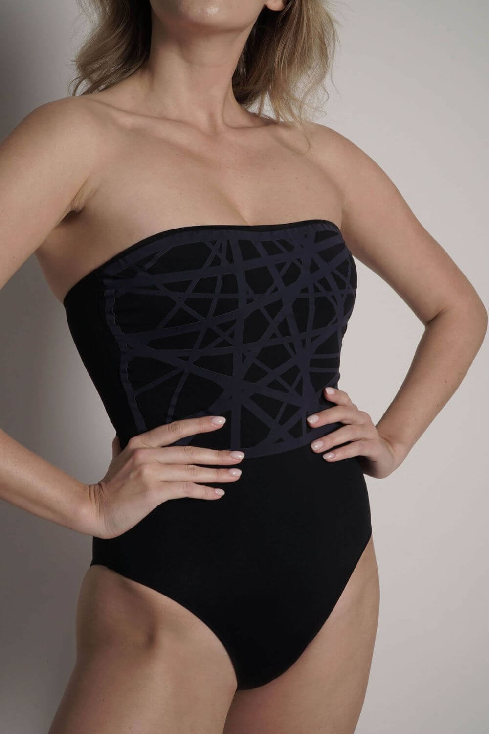 Black Strapless One Piece Swimsuit